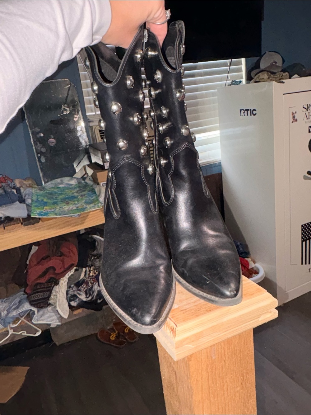 Black Studded Western Ankle Boots - Women